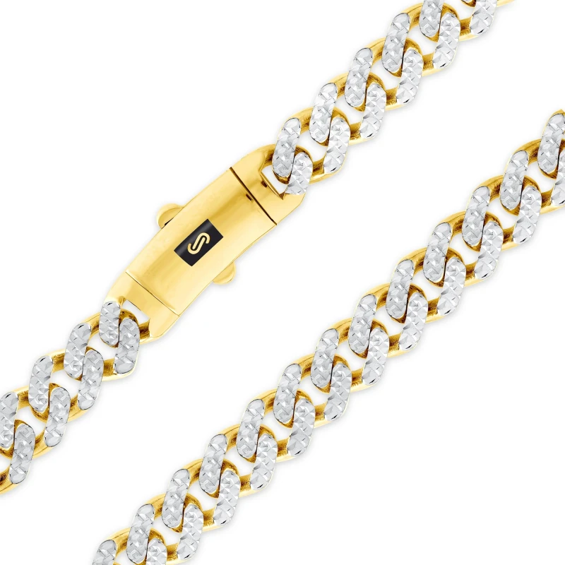 Mufasagold 10k Yellow Gold 7.5mm Monaco Miami Cuban Diamond Cut Pave Link Chain Necklace, Mens Jewelry Fancy 18" - 30"